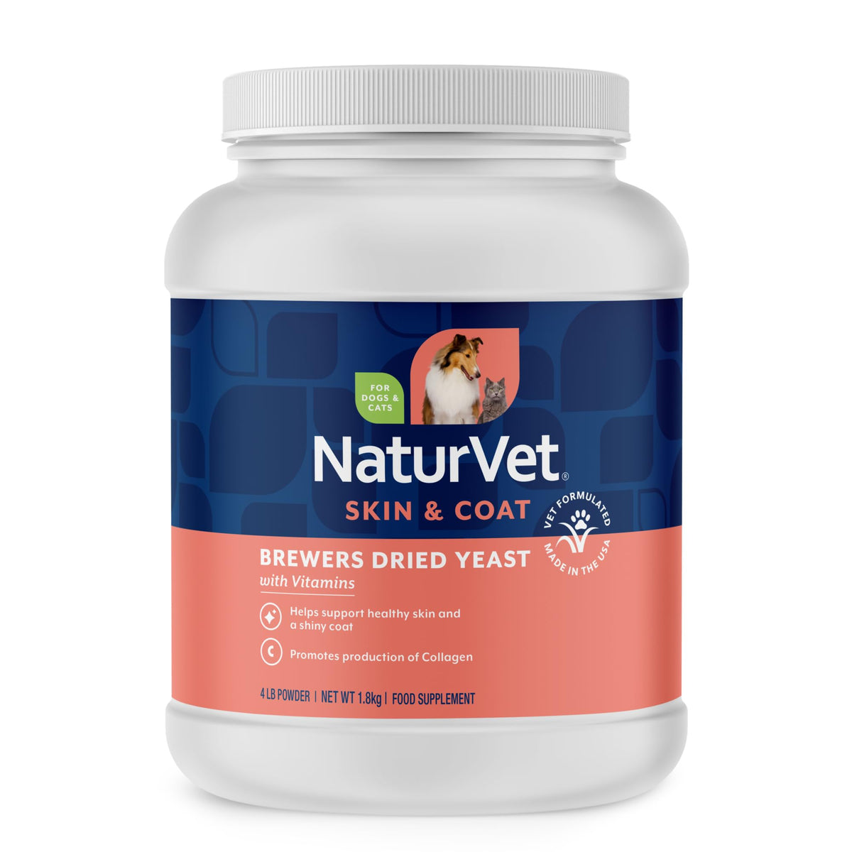 NaturVet levadura de cerveza deshidratada con ajo en polvo para pelaje más saludable.
