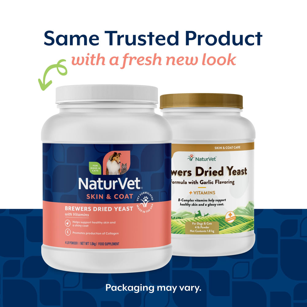 NaturVet levadura de cerveza deshidratada con vitaminas B y C para piel sana y pelaje brillante.