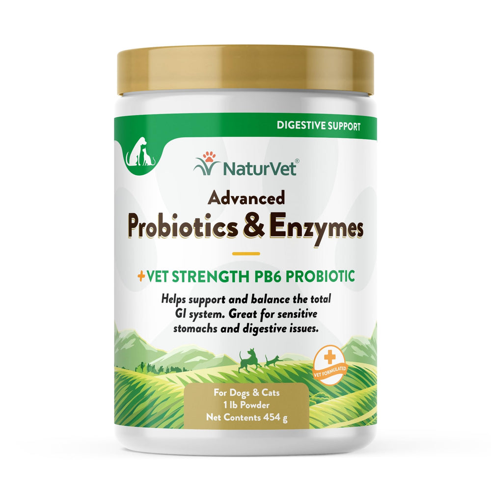 NaturVet probioticos PB6 en botella para digestión suave en mascotas.