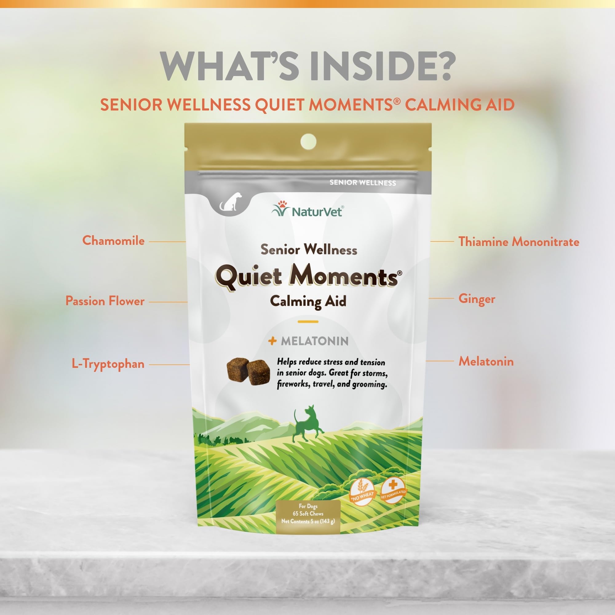 NaturVet Quiet Moments: fabricación en EEUU y cumplimiento cGMP para calidad.