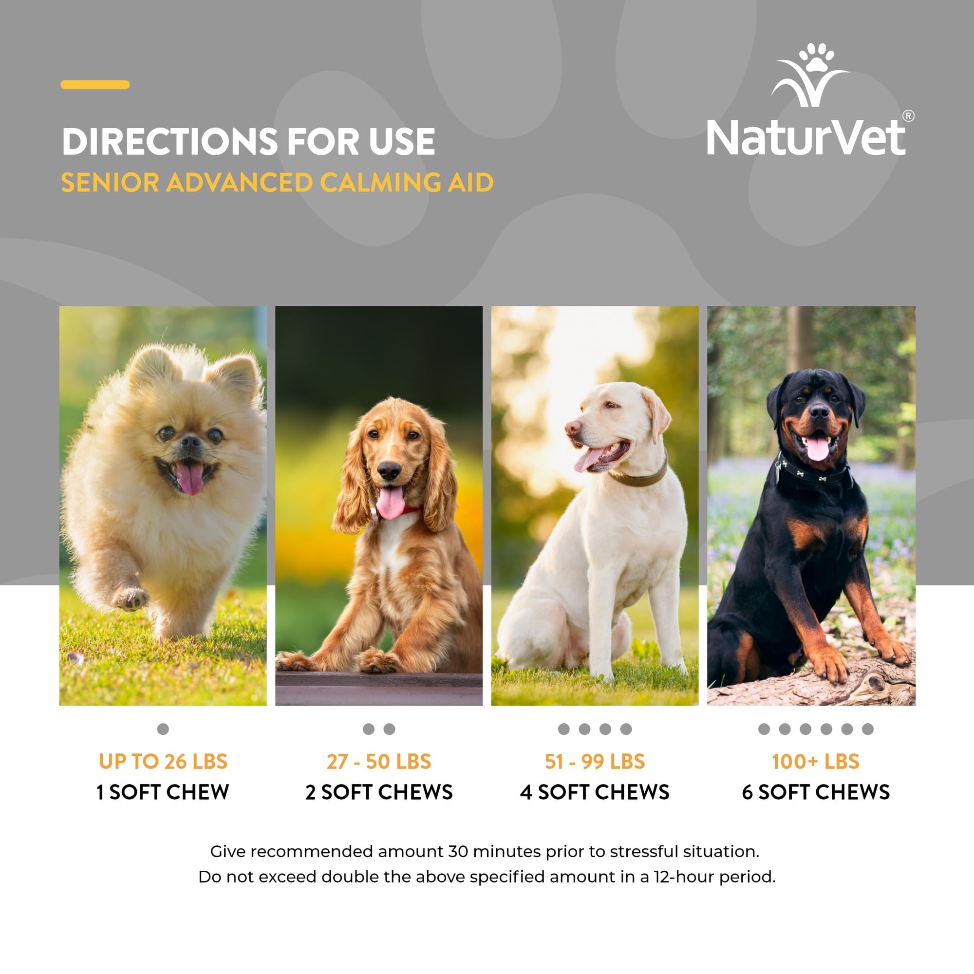 NaturVet Quiet Moments: uso recomendado para tormentas y viajes con perros mayores.