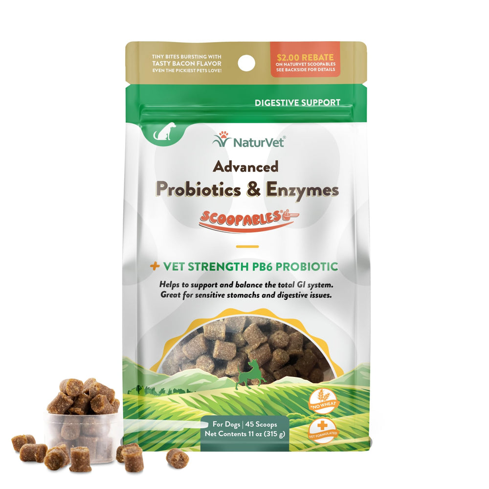 NaturVet Scoopables frente al empaque para apoyar la digestión de tu perro.