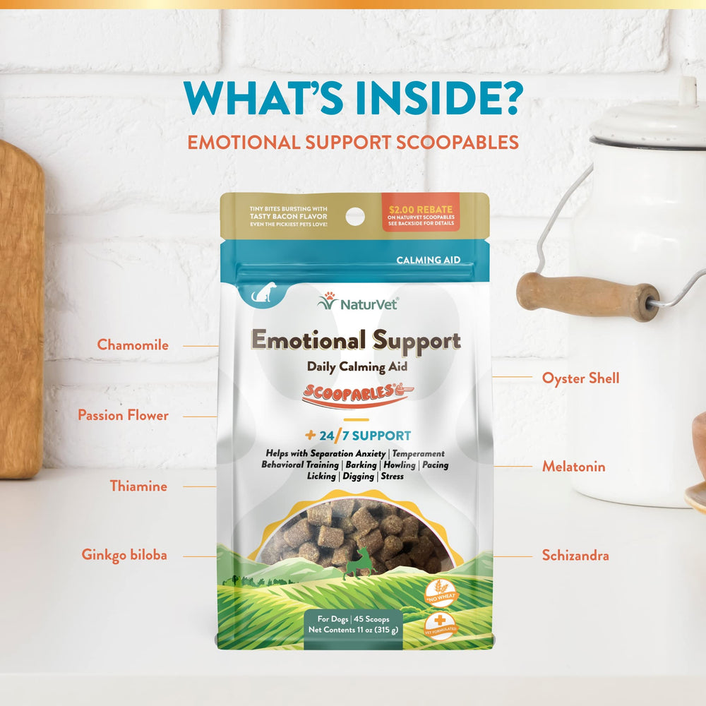 NaturVet Scoopables con manzanilla y schisandra para calma suave.