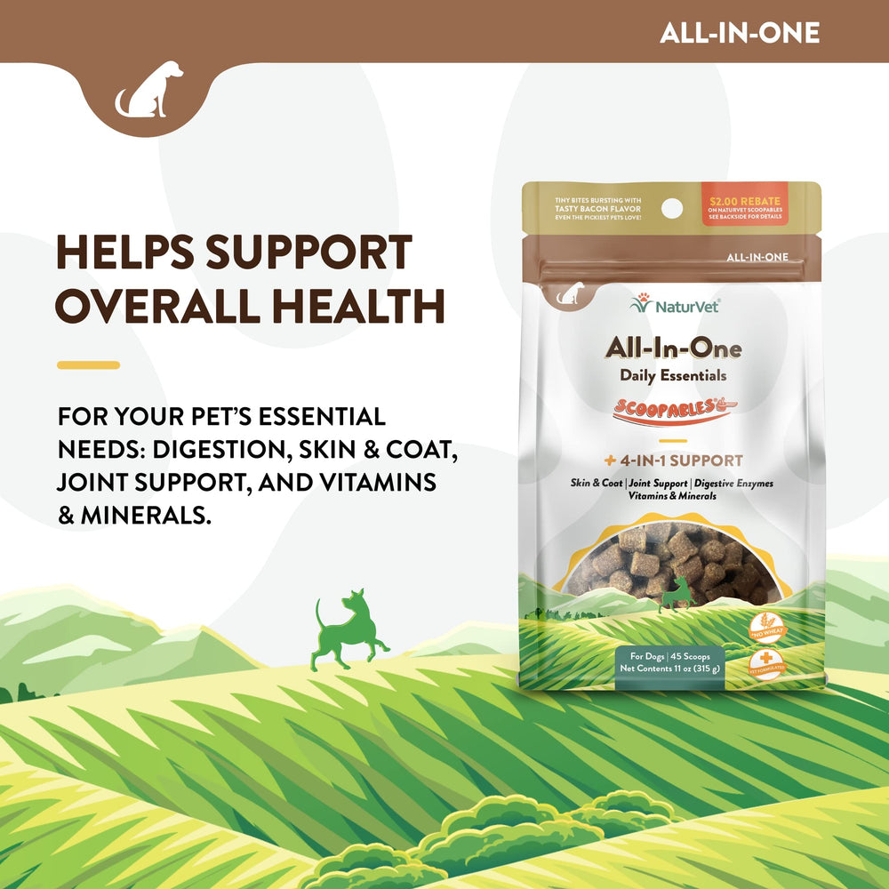NaturVet Scoopables con prebiótico y probiótico para apoyo digestivo.