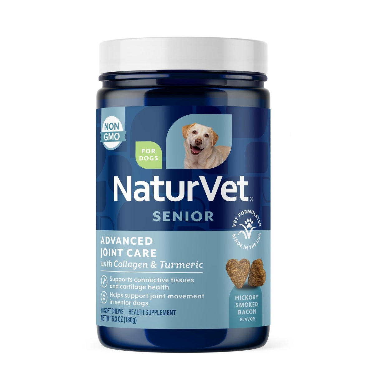 NaturVet Senior Advanced Joint Health para perros: botella con masticables suaves que apoyan movilidad diaria