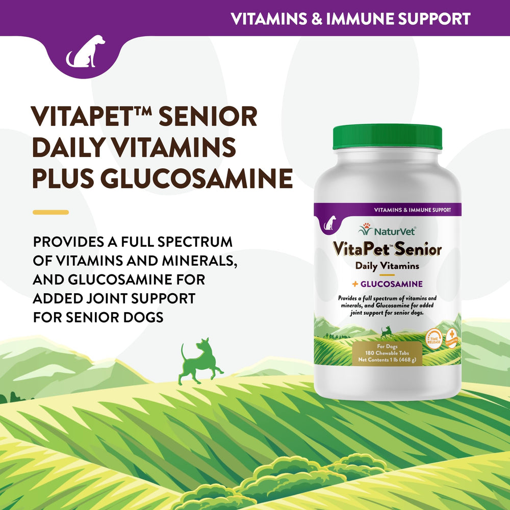 NaturVet VitaPet Senior etiqueta de nutrientes completa para perros mayores.