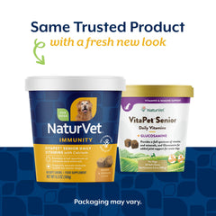 Etiqueta del producto NaturVet VitaPet Senior, fórmula para perros mayores.