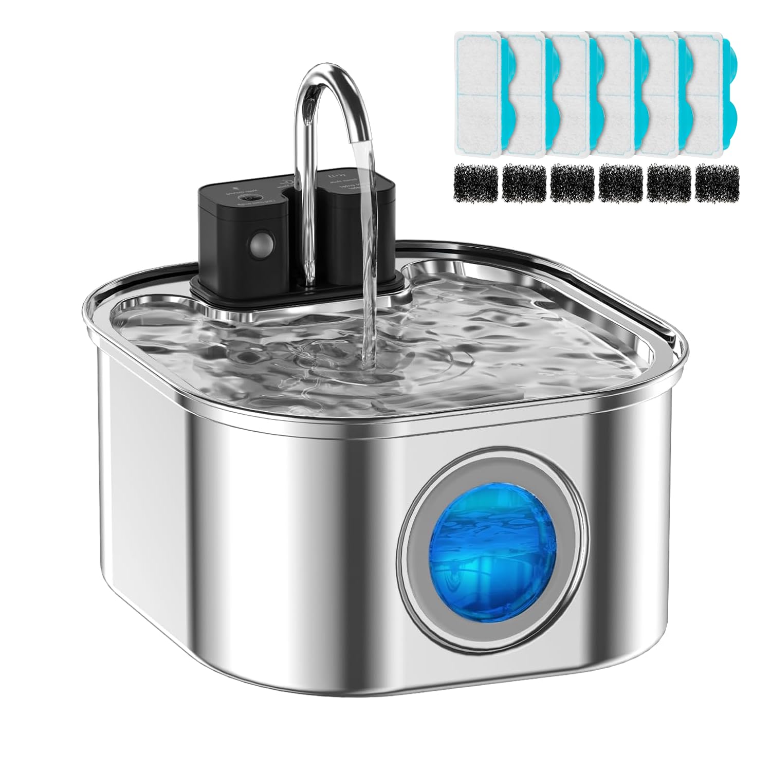 NautyPaws fuente de agua para gatos inalámbrica, instalación flexible y sin cables.