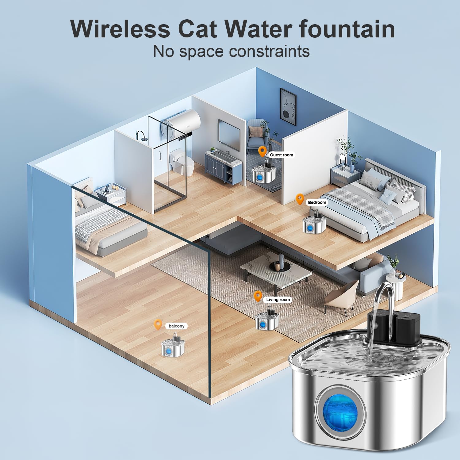 Ventana de nivel de agua NautyPaws en transparente para ver el líquido.