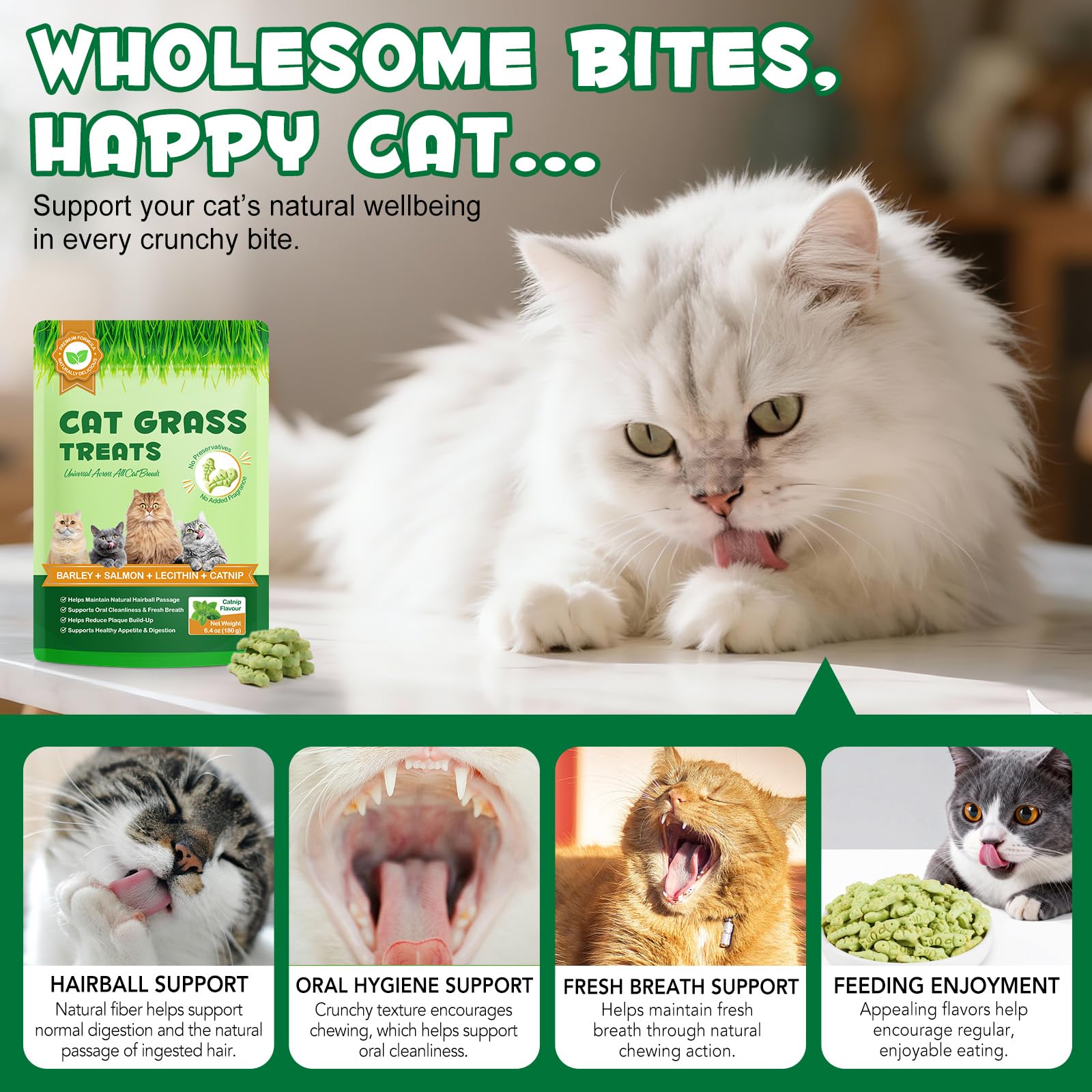 NBTREKTIE Hierba de cebada, snack natural para gatos y digestión suave.