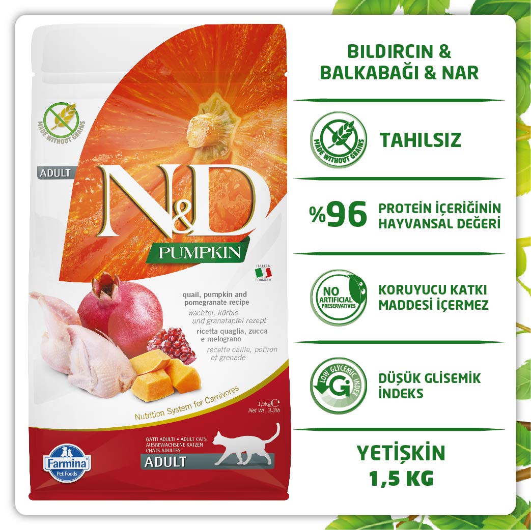 N&D codorniz-calabaza-granada, ingredientes reales para nutrición equilibrada