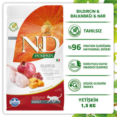 N&D codorniz-calabaza-granada, ingredientes reales para nutrición equilibrada