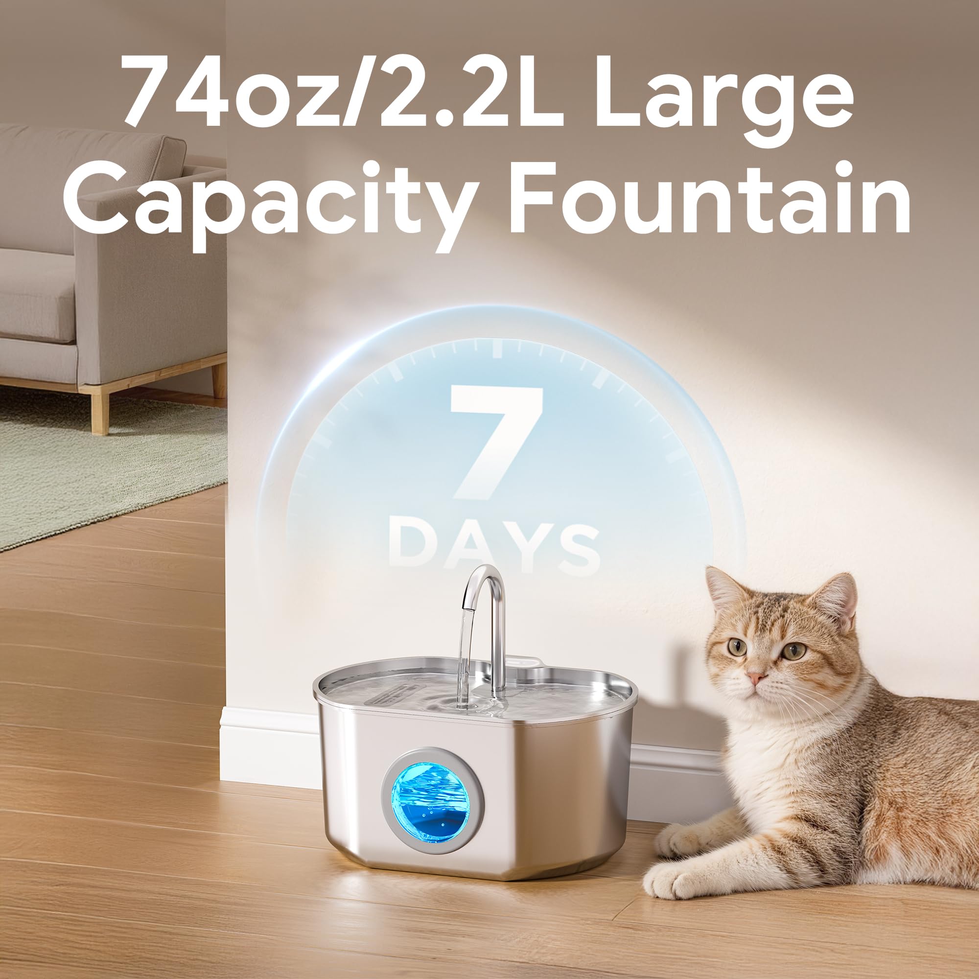 Capacidad de 2,2 L para mantener agua disponible por días.