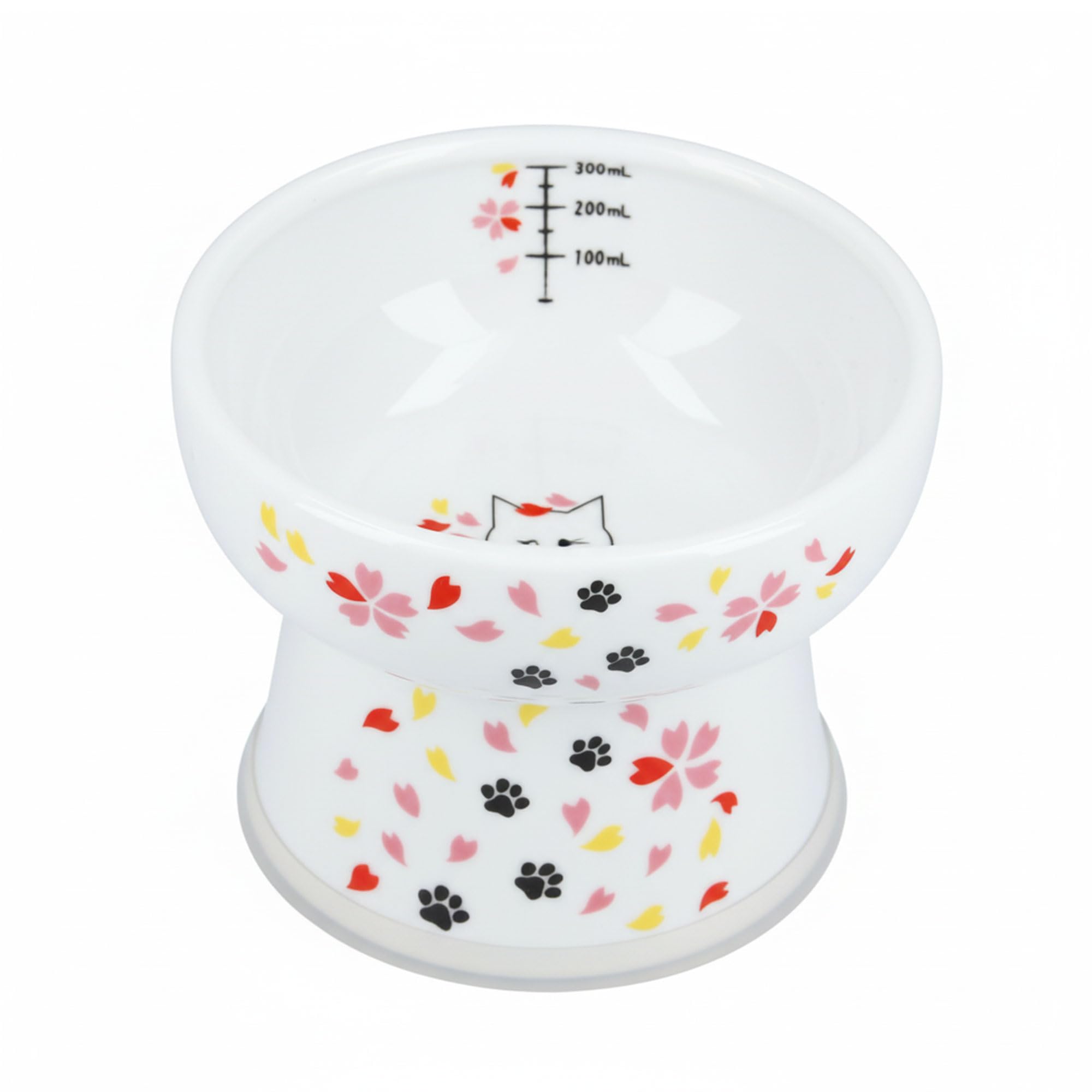 Necoichi cuenco elevado para gatos en cerámica Sakura, facilita beber con postura cómoda.