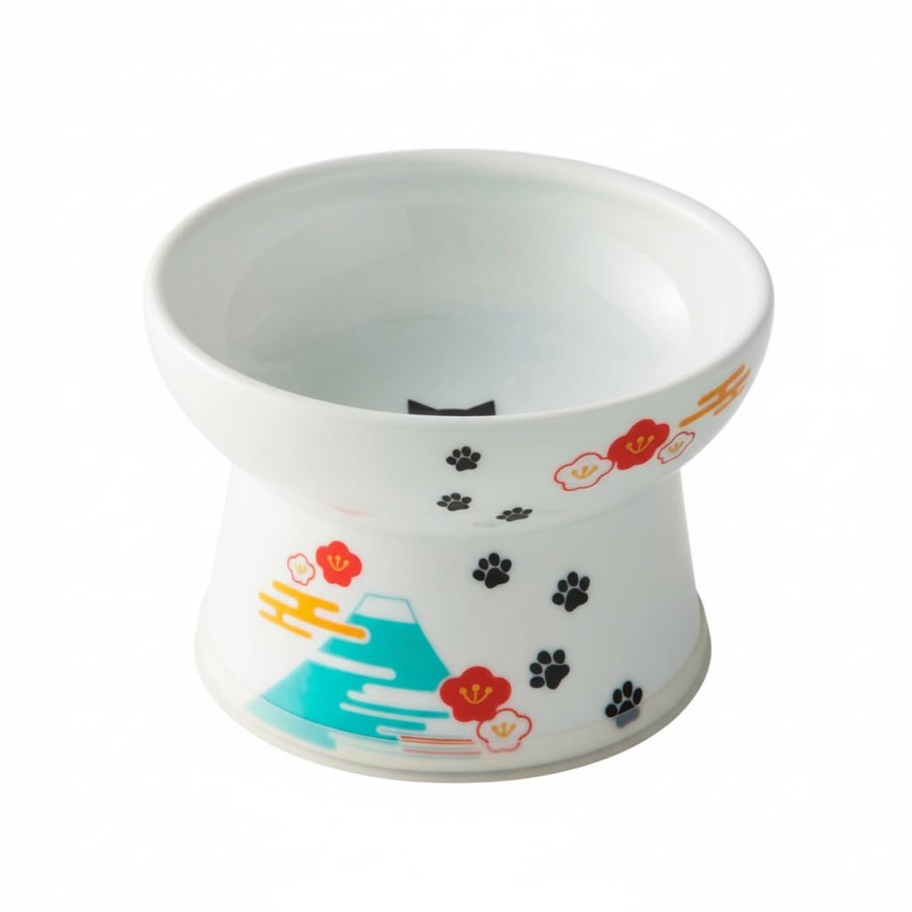 Tazón elevado Necoichi para gato, versión Fuji, mejora la ergonomía al comer.