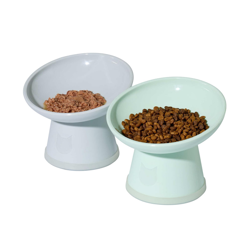 Necoichi tazón tiltado 15° elevado: postura cómoda para comer y deglución suave.