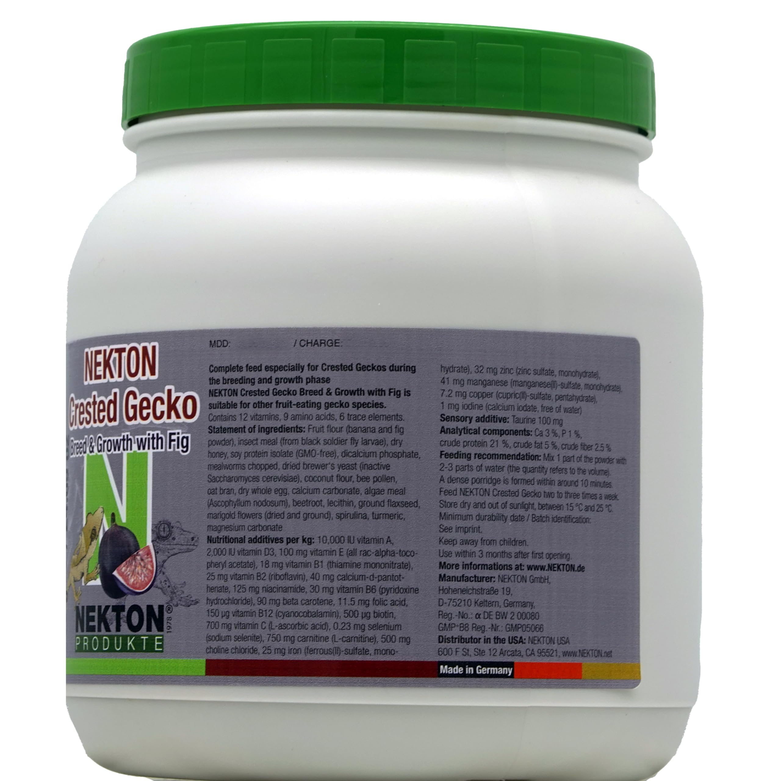 Nekton Gecko Crestado etiqueta visible, fórmula única para dieta frugívora.