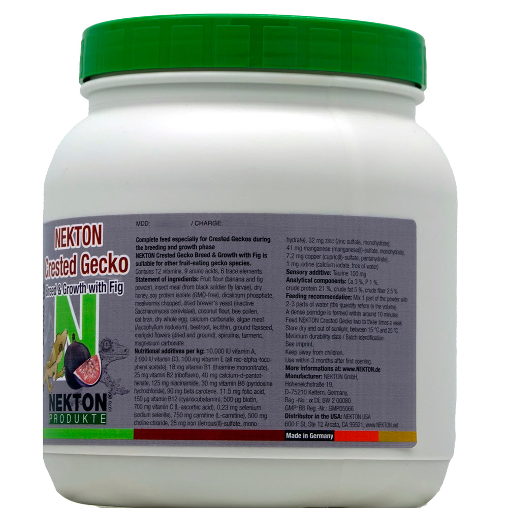 Nekton Gecko Crestado etiqueta visible, fórmula única para dieta frugívora.