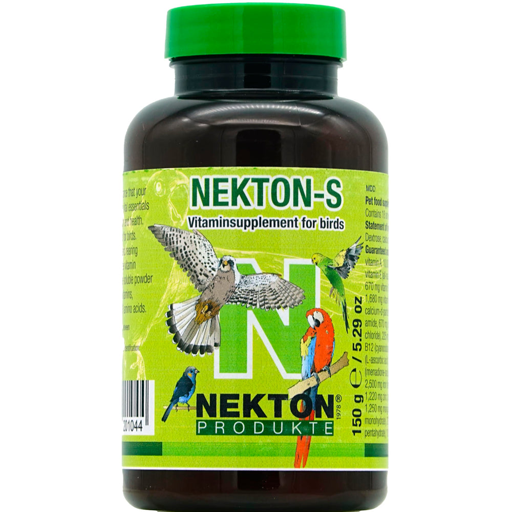 Nekton-S multivitamínico para aves, envase destacado, apoyo diario para el cuidado nutricional.