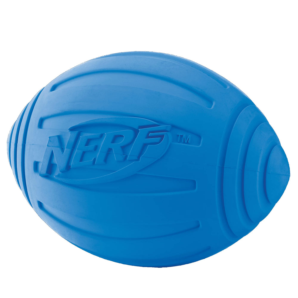 Nerf Dog Pelota Ridged para razas medianas y grandes, fácil de localizar al lanzar azul.
