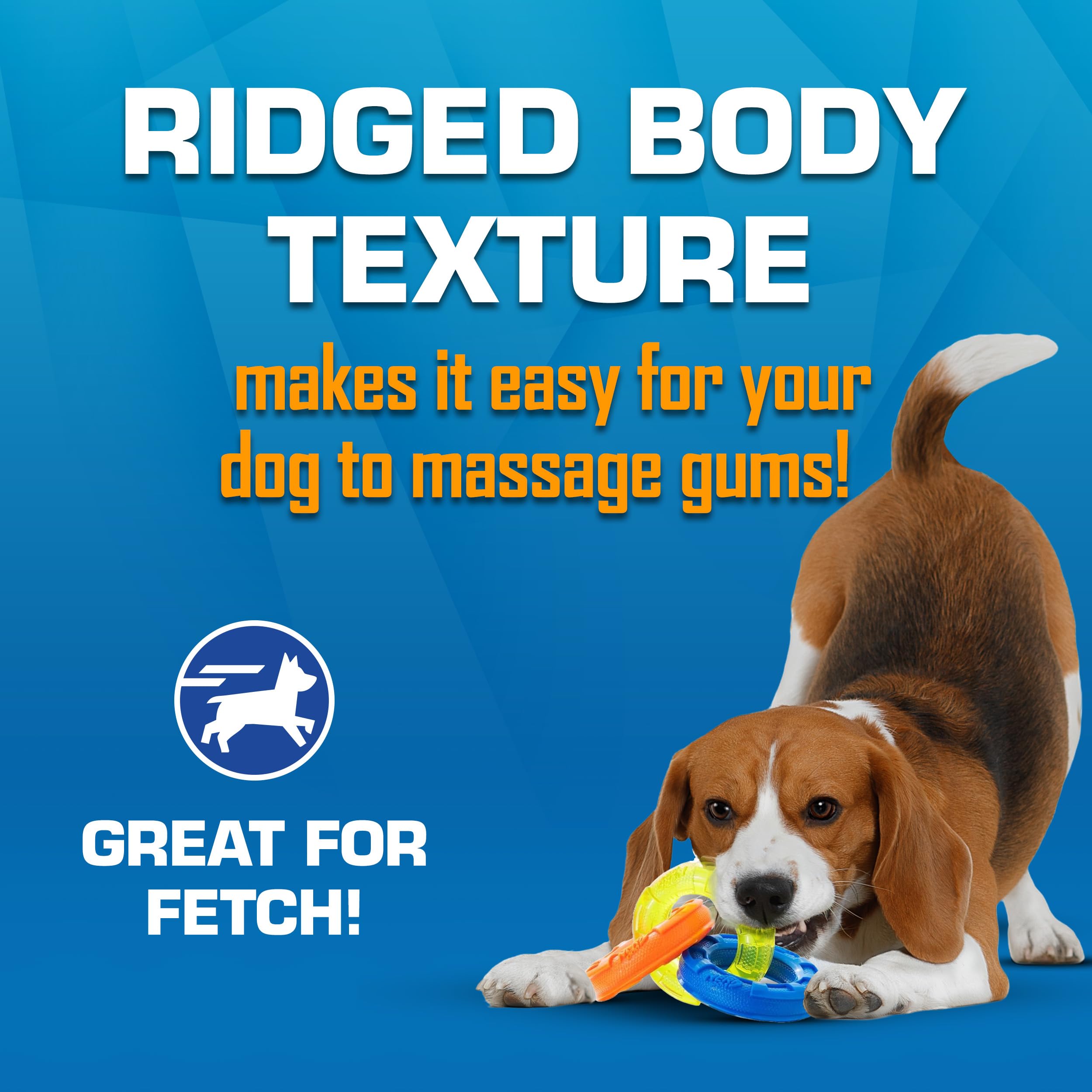 Nerf Dog textura ondulada, masajea encías y ayuda a mantener dientes limpios.