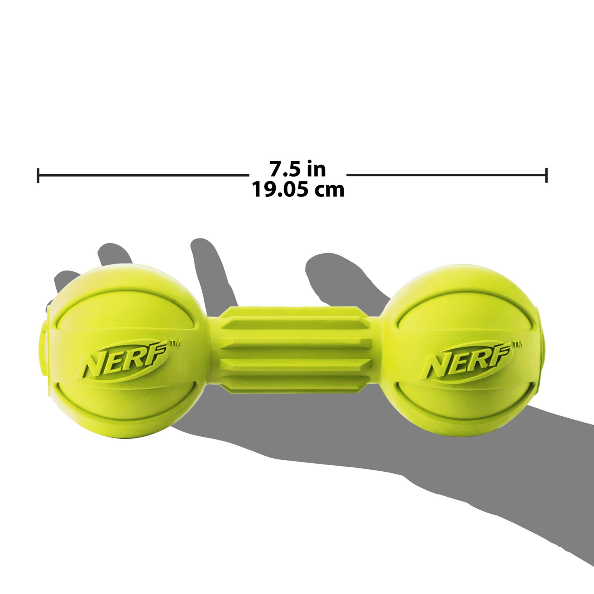 Juguete de masticación Nerf verde para uso en exterior y sesiones de juego.