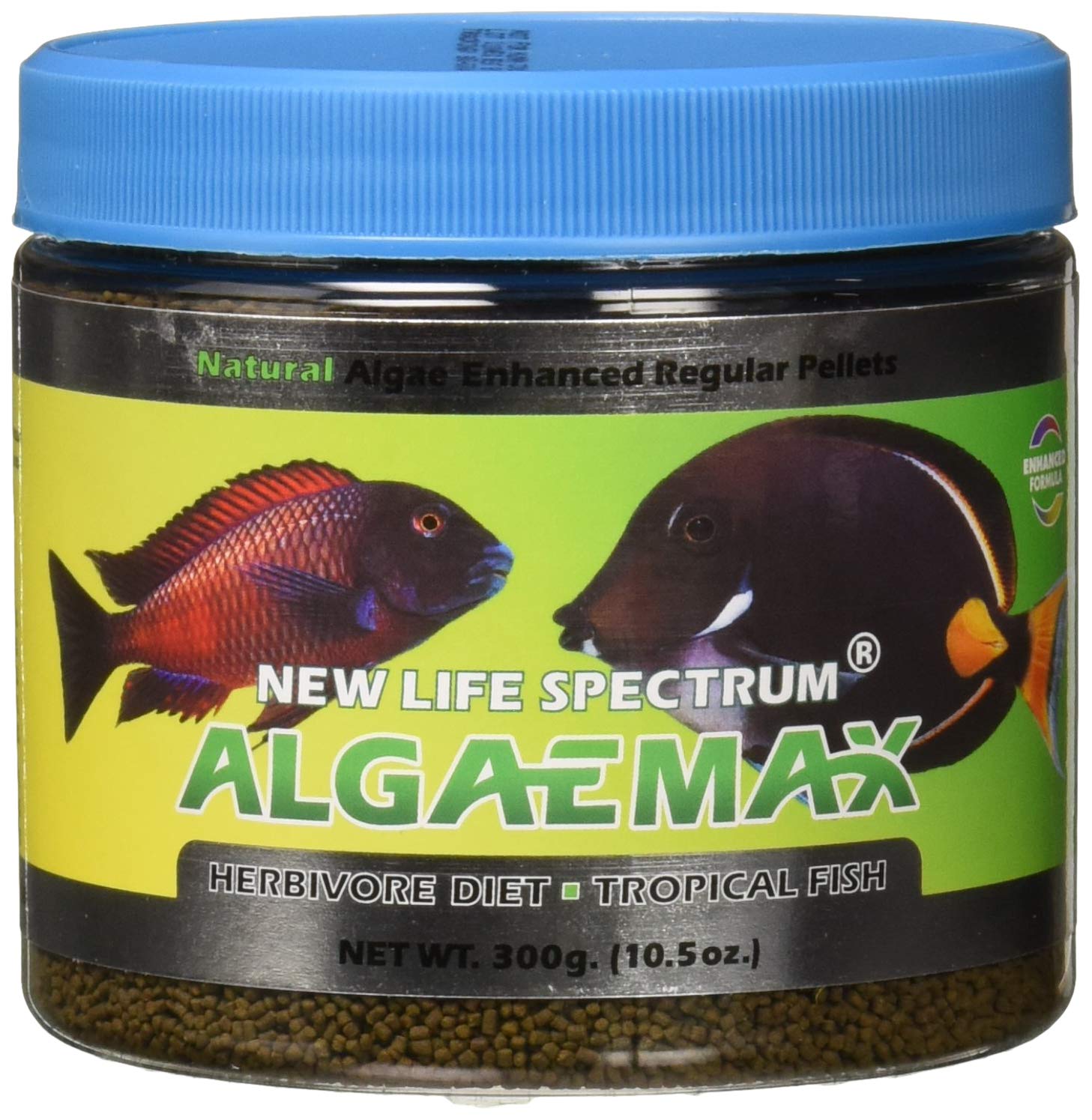 New Life Spectrum AlgaeMax Regular 300g, empaque visible para almacenamiento fácil en casa