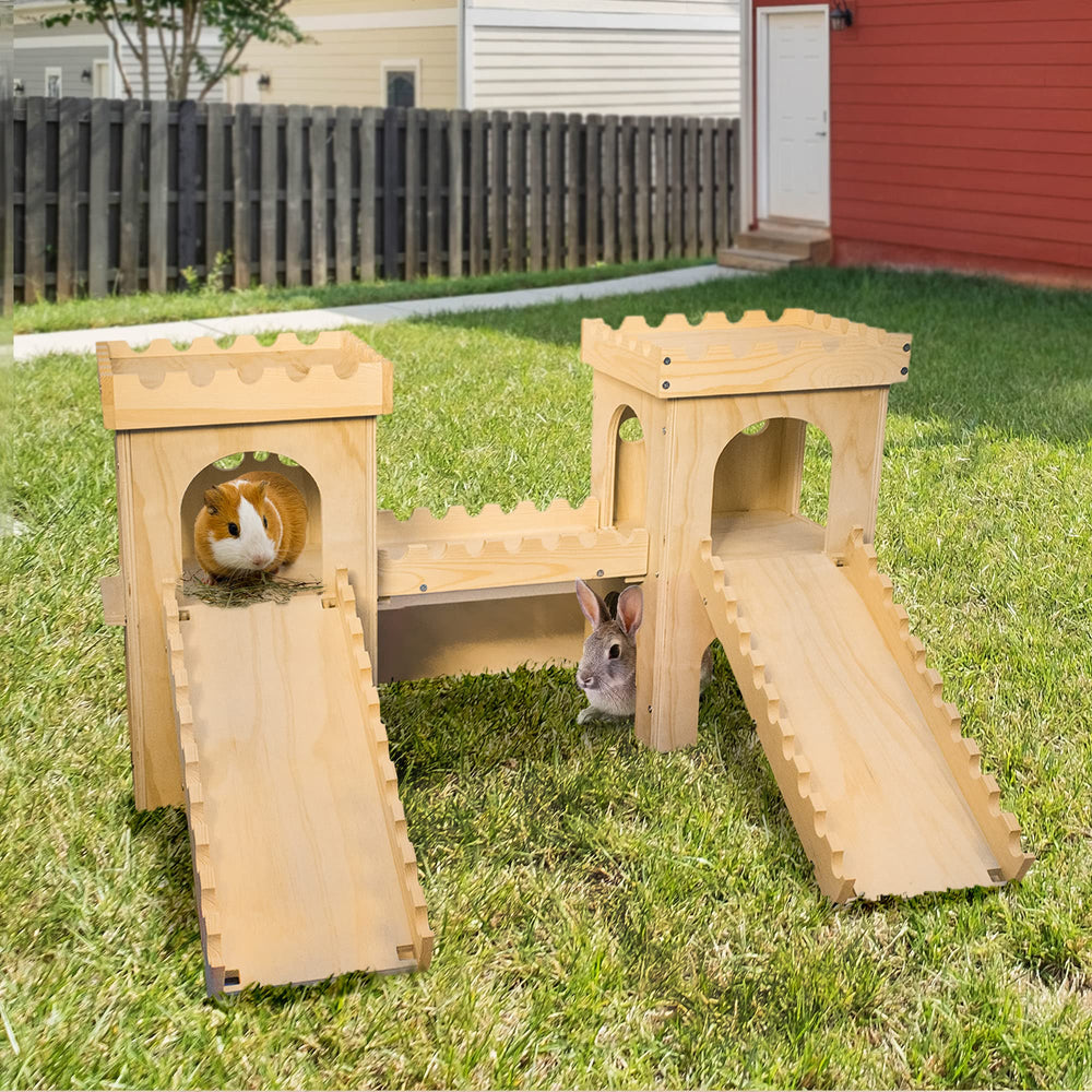 NICERINC PET castillo para conejos, doble piso con ventanas, ideal para explorar
