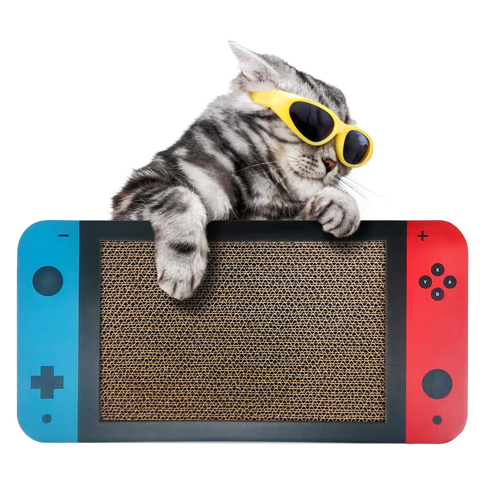 NICETHUMB rascador gato doble lados con tema de juego, estimula juego y relajación.