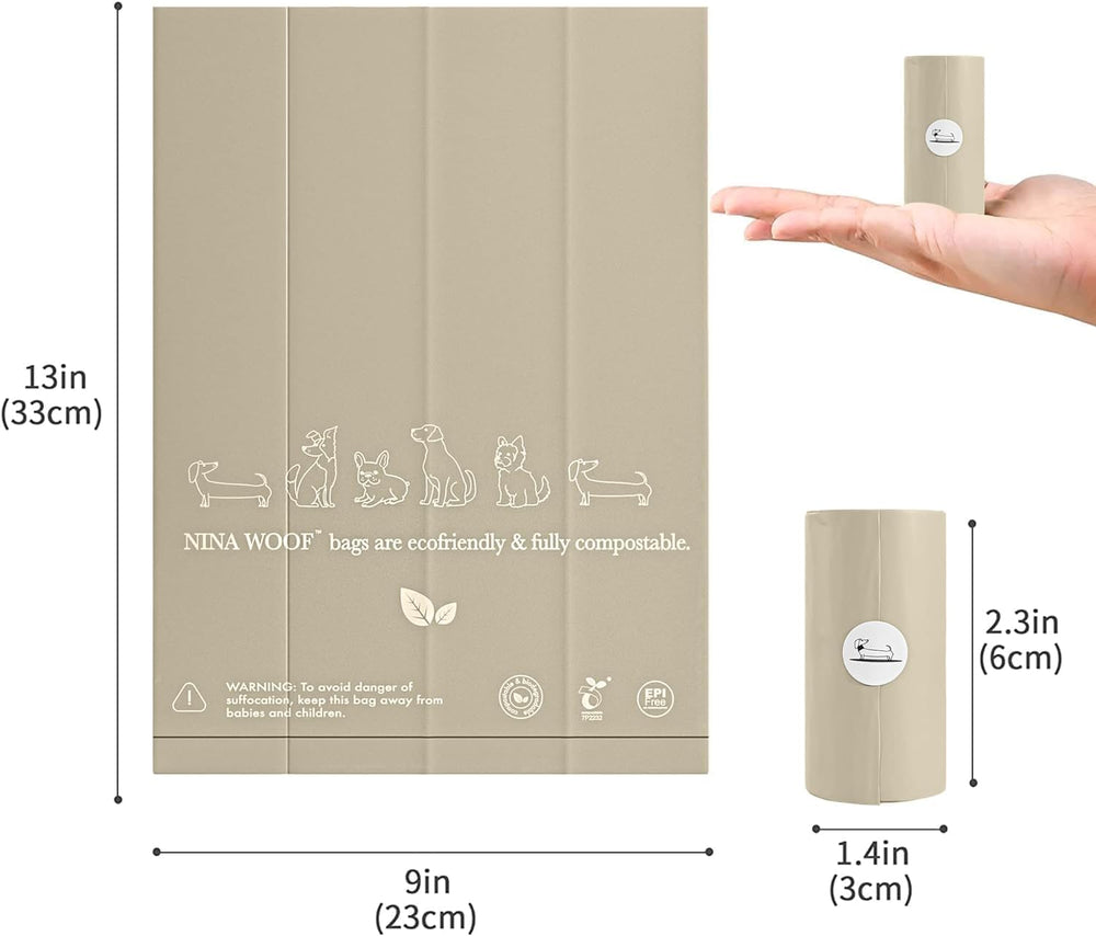 Dispensador compatible Nina Woof, bolsas compostables caben en dispensadores estándar.