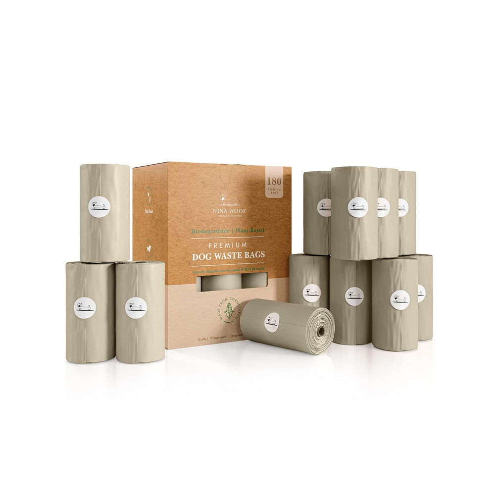 Nina Woof: bolsas compostables para desechos de perro, rodillos de 12 rollos, para paseos diarios.