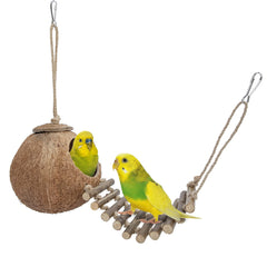 Niteangel escondite coco con escalera para aves, área de juego segura y natural.