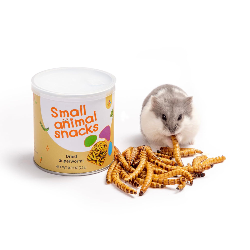 Niteangel gusanos secos en envase, snack natural para mascotas pequeñas.