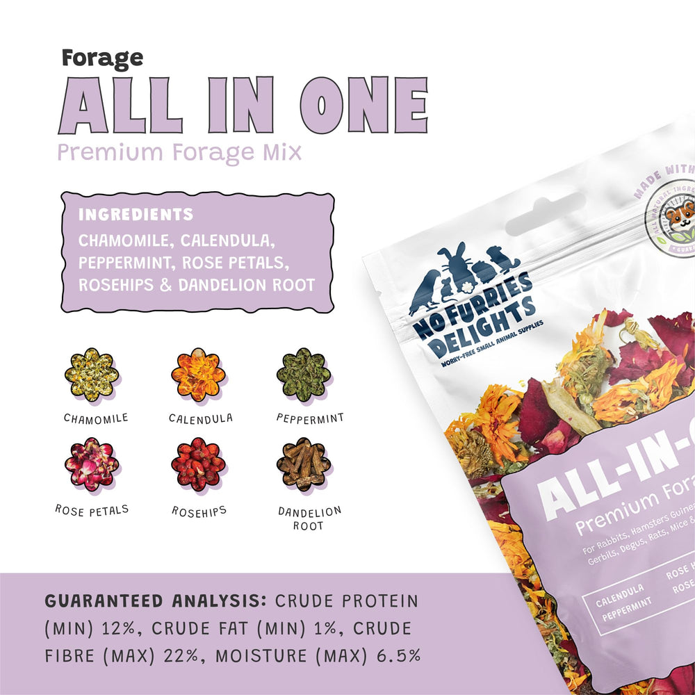 No Furries Delights Forage Mix para hamsters y conejos, recompensa adecuada.