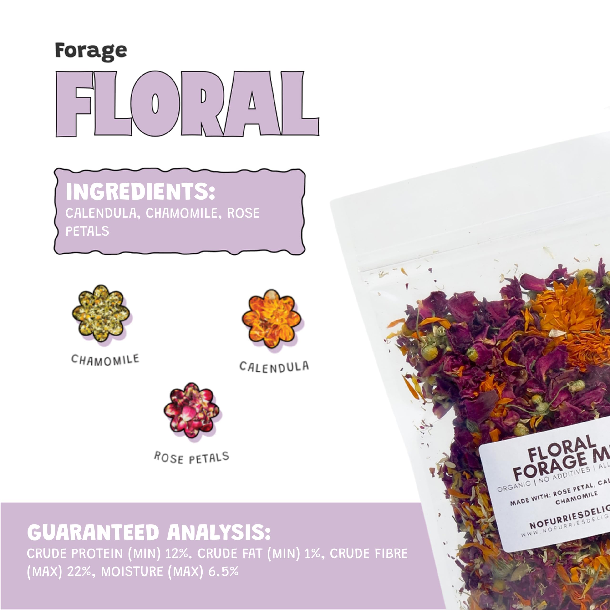 No Furries Delights muestra hierbas naturales para una dieta equilibrada.
