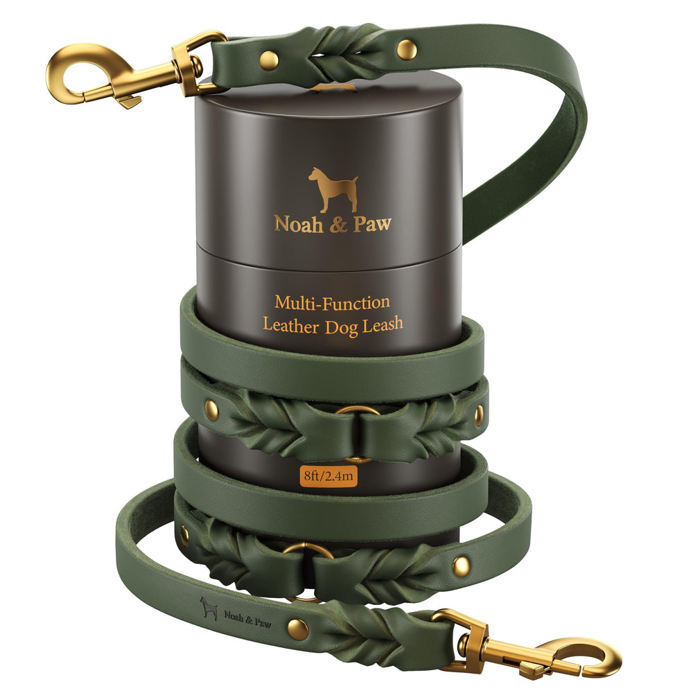 Correa NOAH & PAW de cuero aceitado, 8 pies, ideal para paseos cómodos y duraderos.