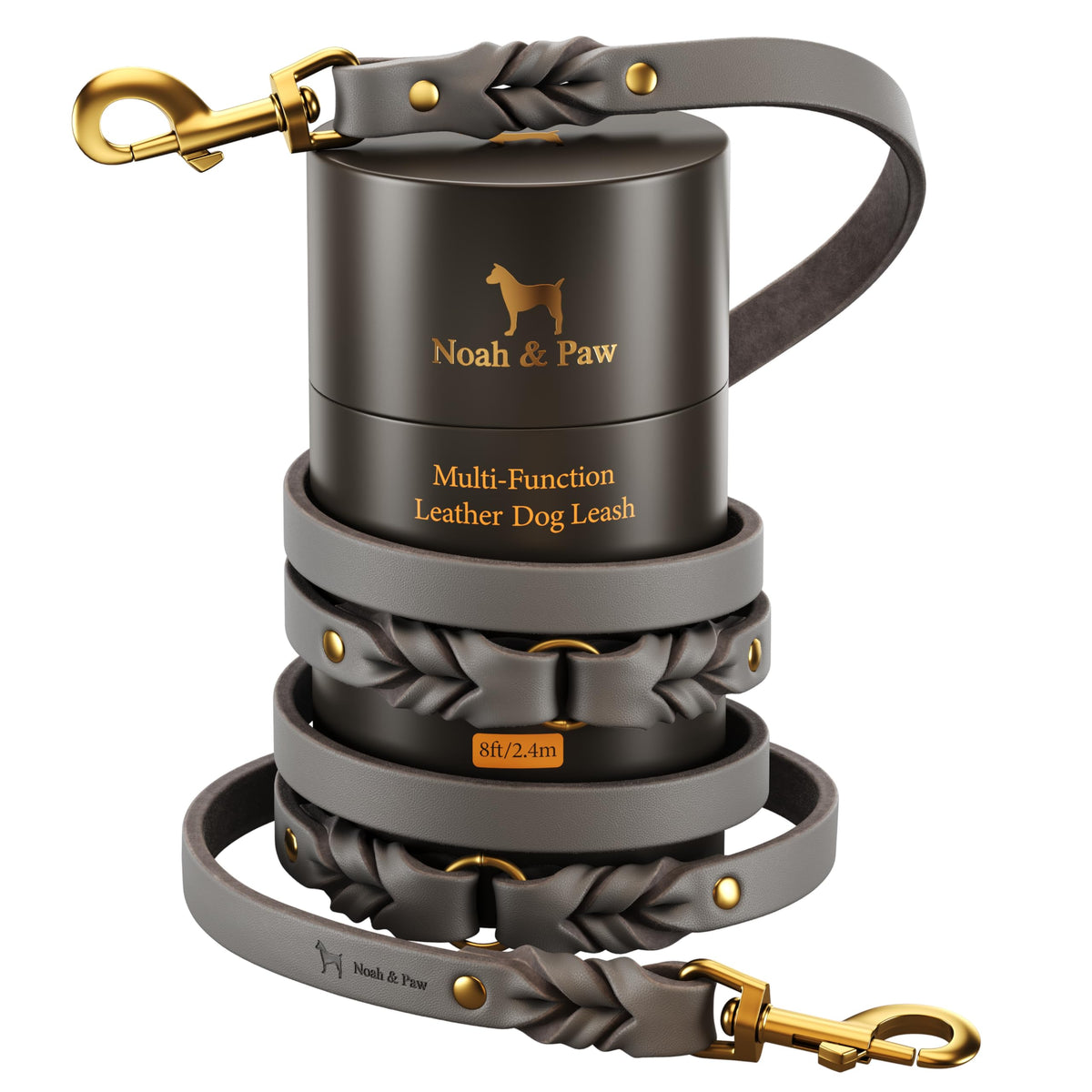Correa NOAH & PAW de cuero aceitado, vista frontal, aspecto elegante para paseos.