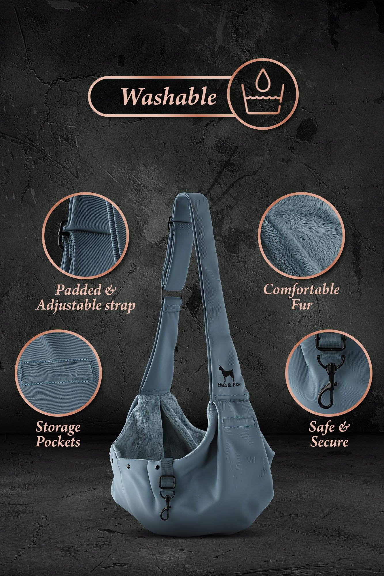 Bolsillo magnético práctico para llaves y móvil en NOAH & PAW Sling.
