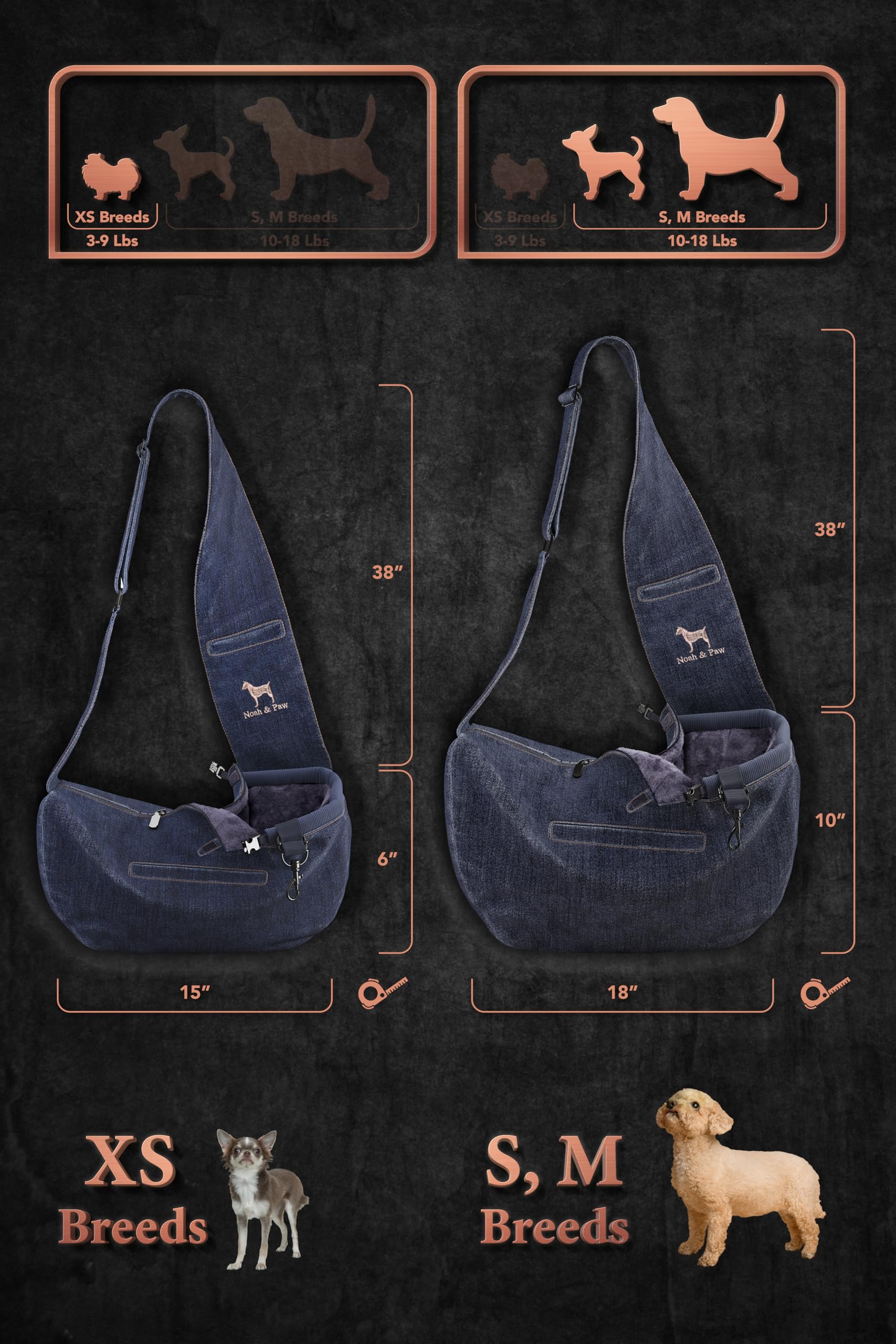 Noah & Paw sling con bolsillos magnéticos para teléfono y llaves.