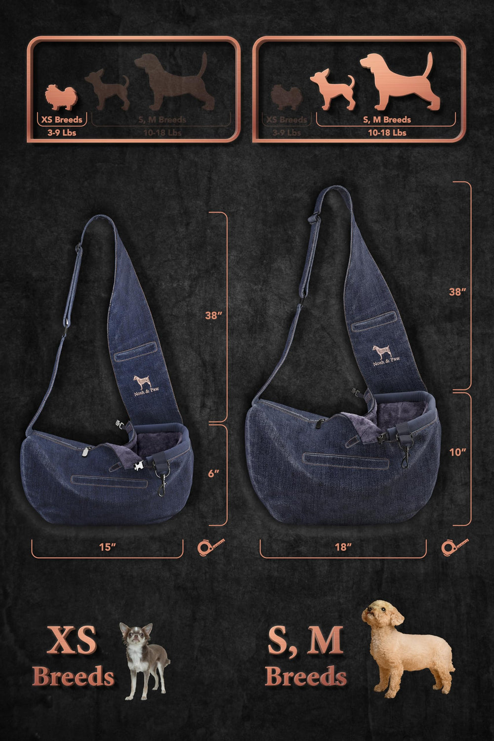 Noah & Paw sling con bolsillos magnéticos para teléfono y llaves.