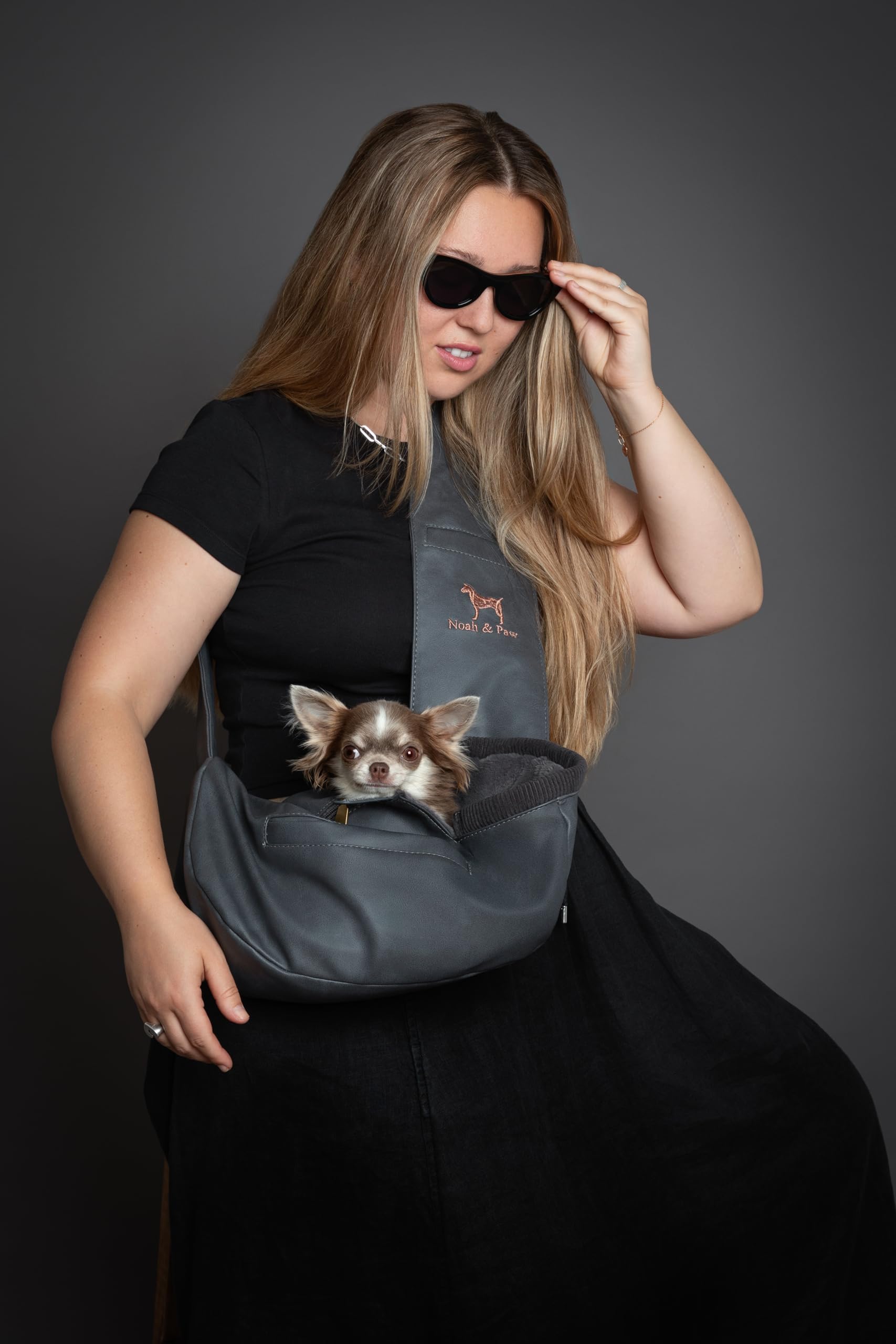 Compatibilidad de perros y gatos pequeños con Noah & Paw Sling.