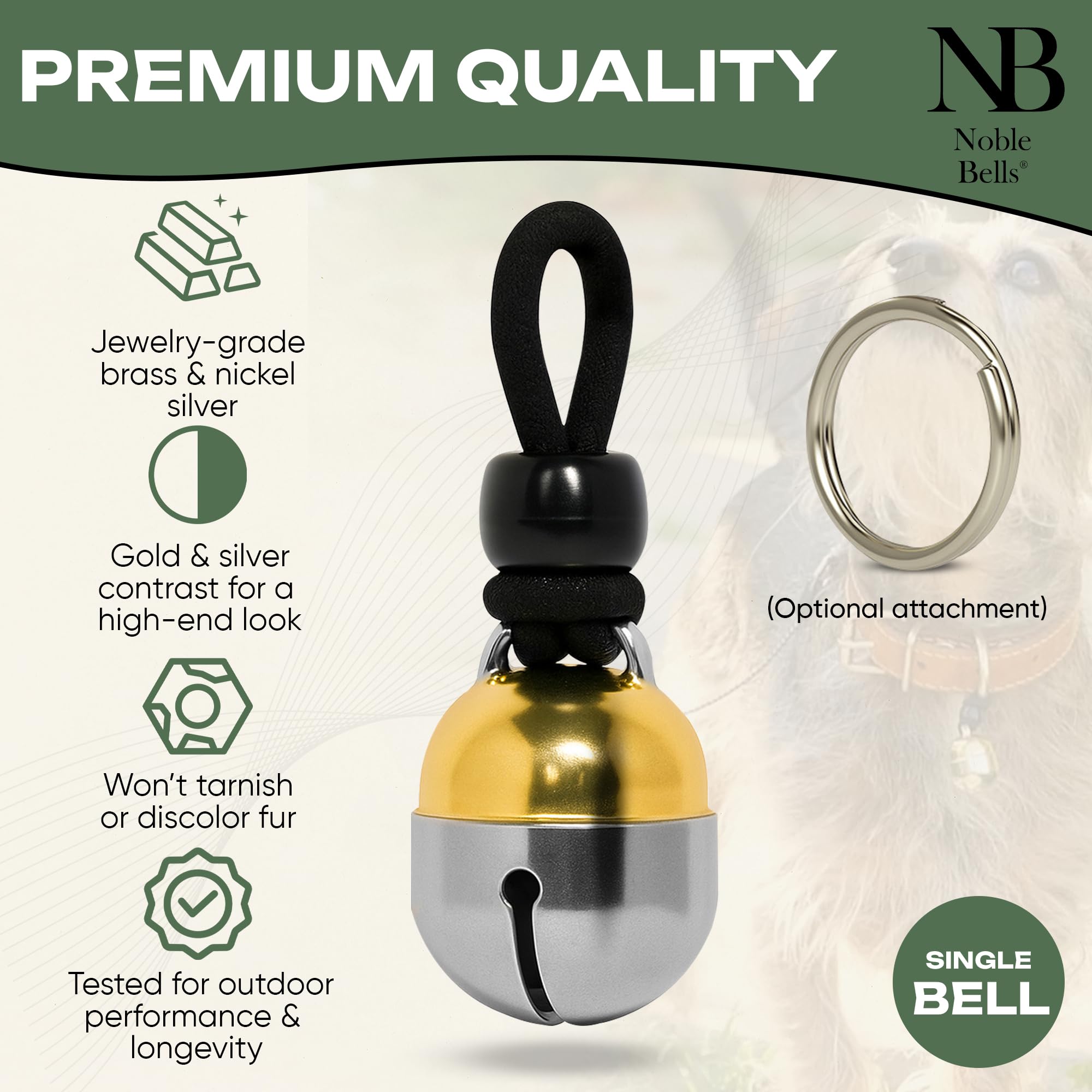 Campanilla Noble Bells con acabado bronce y níquel para durabilidad.