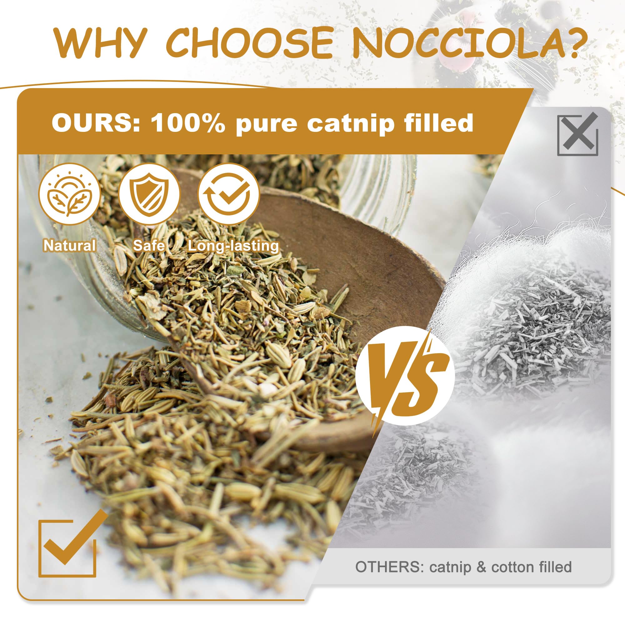 Nocciola juguete hierba gatera blando para gatitos, suave y seguro