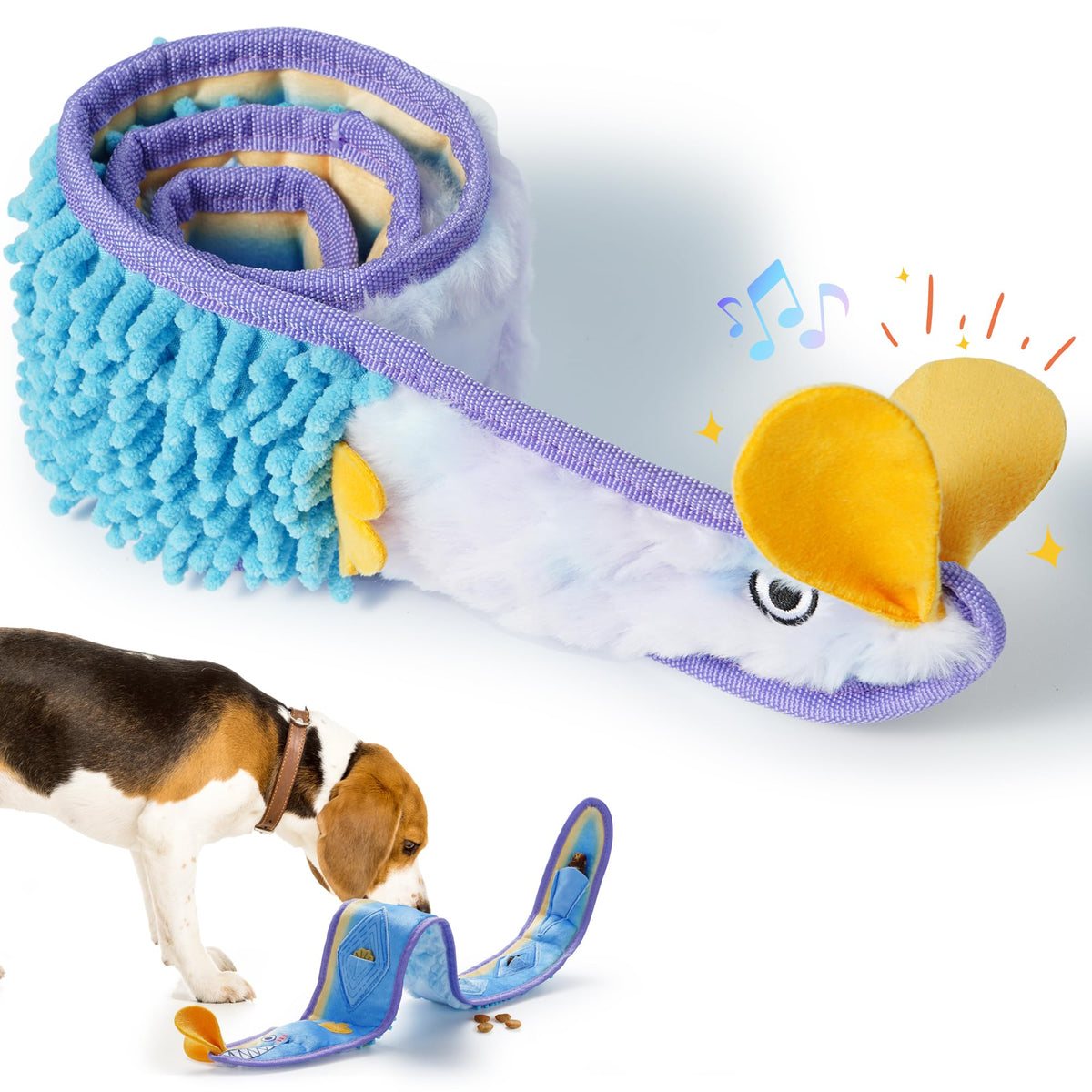 Juguete nocciola anguila-chillido para perros, promueve juego activo y diversión sonora.