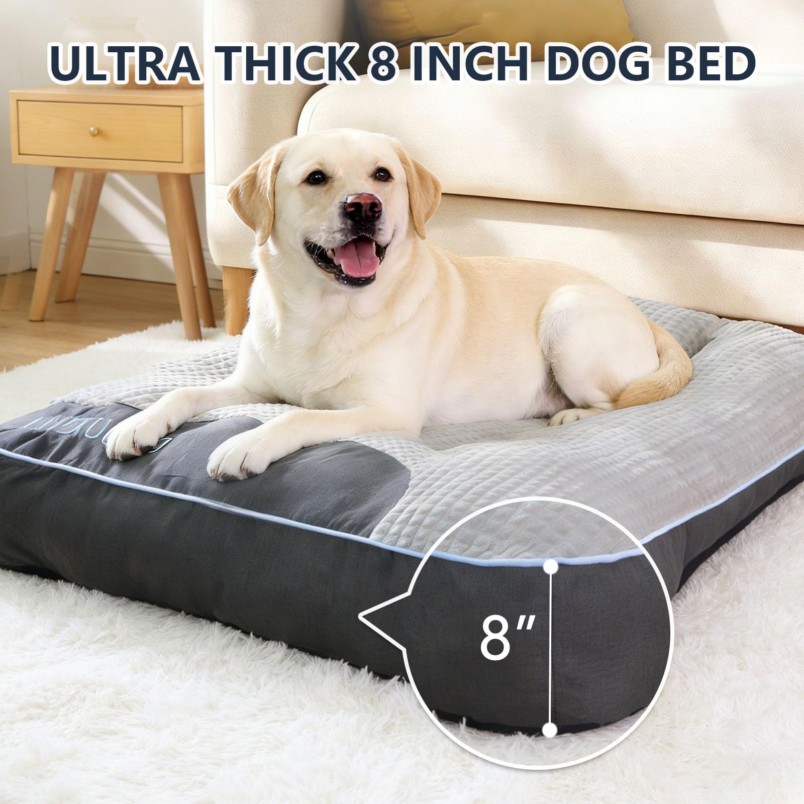 NOFKYNOXA Cama ortopédica gruesa para perros, superficie suave de felpa que calma.