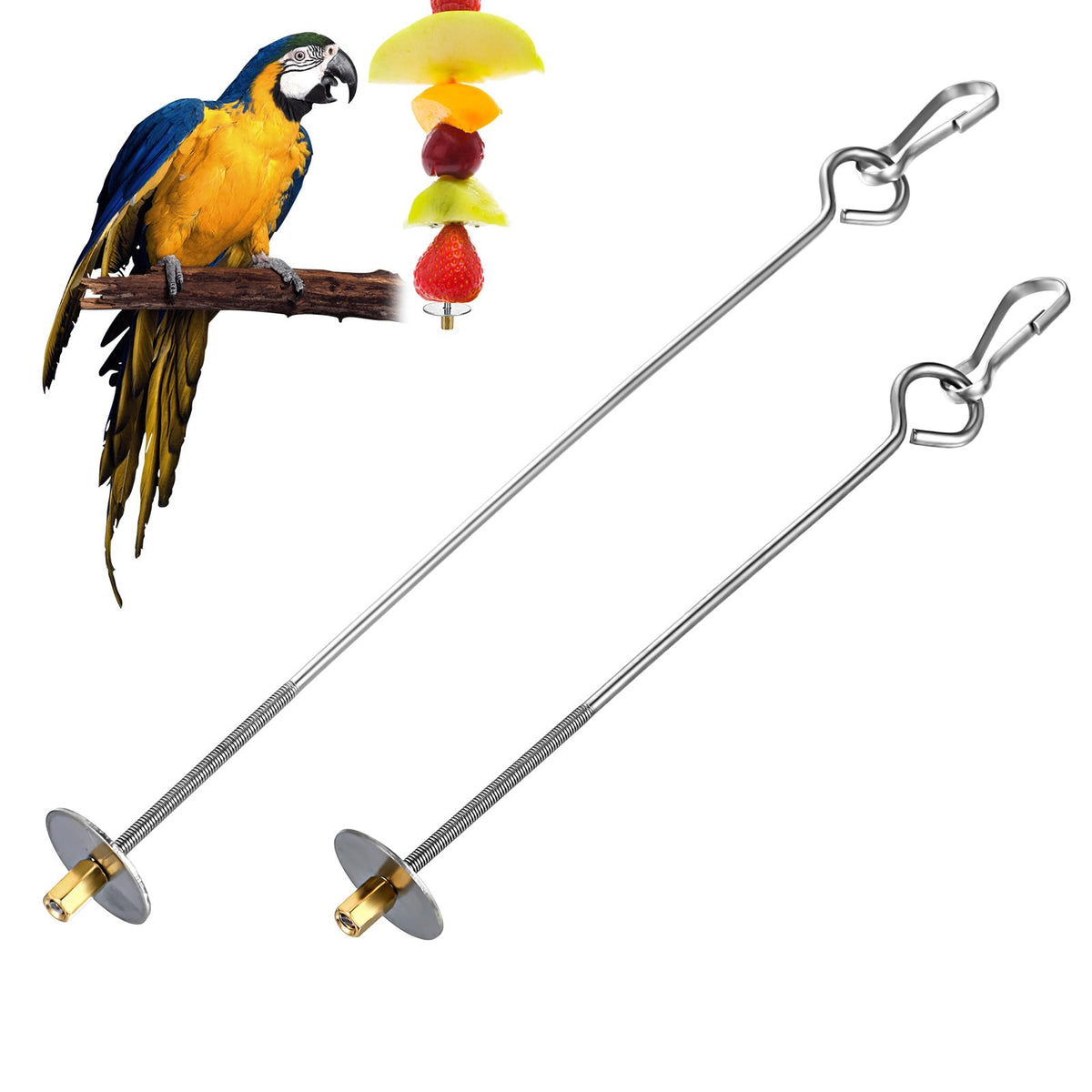 Nogeqi alimentador jaula con gancho en acero inoxidable, práctico y duradero para aves.