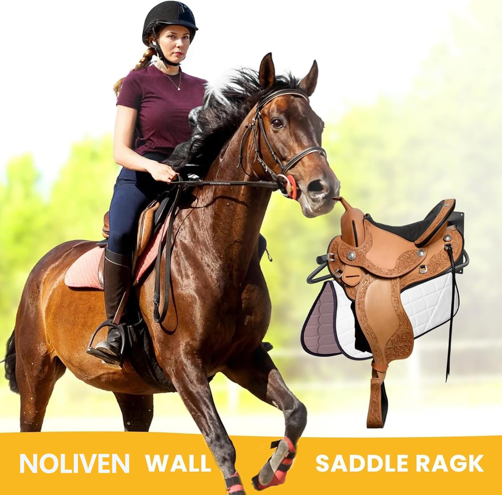 Noliven rack completo para monturas, protegiendo y organizando el equipo.