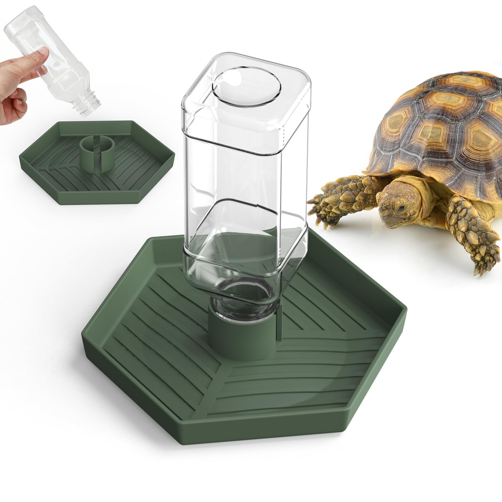 NOMOY dispensador de agua para reptiles con base hexagonal estable.