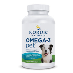Nordic Naturals Omega-3 Pet, botella, cápsulas suaves para perros, apoyo a la salud cardíaca.