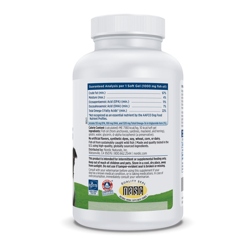 Nordic Naturals Omega-3 Pet, cápsulas suaves fáciles de administrar para perros.